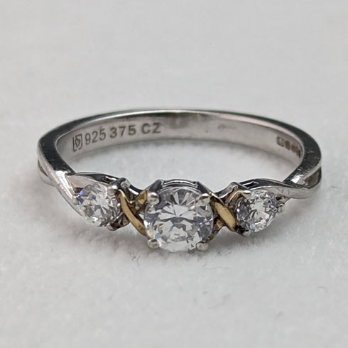 英國復古珠寶立方氧化鋯純銀和 9 克拉金戒指