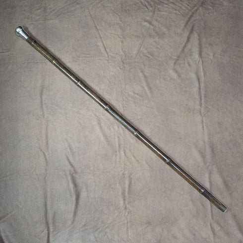 1918 British antique gentleman's walking stick, bamboo shaft, pure silver, round handle, 91cm
