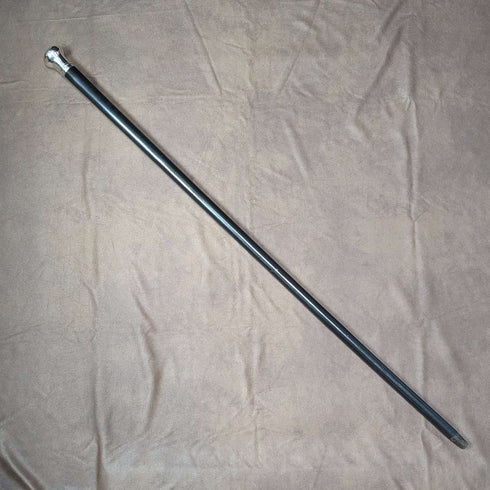 1922年 英國古董 紳士用手杖 黑色杖身 純銀 圓形手把 92cm