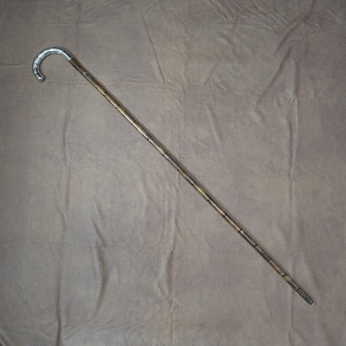 Around 1910 British antique thin cane pure silver bent handle 86cm