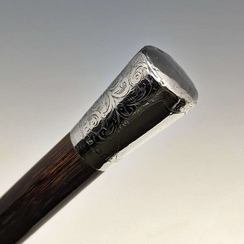 1932 British Vintage Men's Umbrella, Woven Pattern, Sterling Silver, Round Handle, 87cm