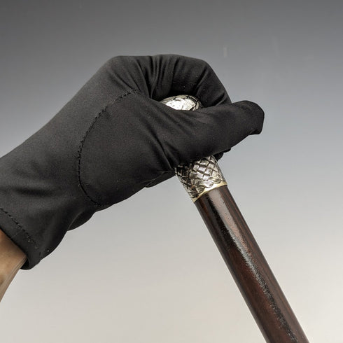 1901年 英国アンティーク 紳士用ステッキ 純銀 編目彫刻 丸ハンドル 89cm