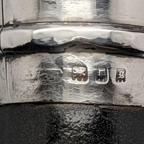 1922 British antique gentleman's walking stick, black shaft, pure silver, round handle, 92cm