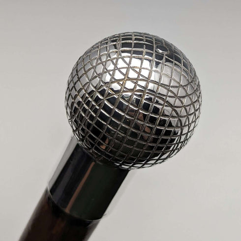 Circa 1900 British antique gentleman's walking stick, golf ball shaped, round handle, 88cm