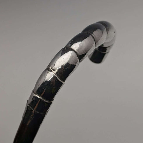 Around 1910 British antique thin cane pure silver bent handle 86cm