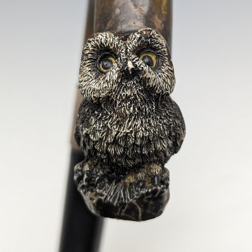 1900年頃 英国アンティーク 紳士用ステッキ フクロウ装飾 曲がりホーンハンドル 90cm