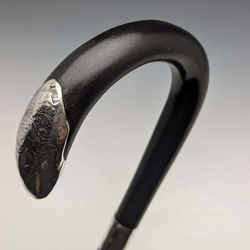 1923 British antique gentleman's cane black shaft pure silver decorative handle 93cm