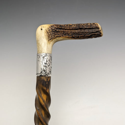 1895年頃 英国アンティーク 紳士用ステッキ 鹿角クラッチハンドル ツイストシャフト 85cm