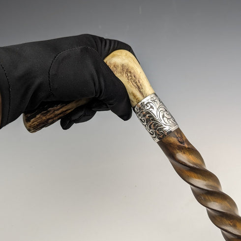 1895年頃 英国アンティーク 紳士用ステッキ 鹿角クラッチハンドル ツイストシャフト 85cm