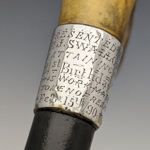 1889 British Antique Men's Walking Stick Antler Clutch Handle 91cm