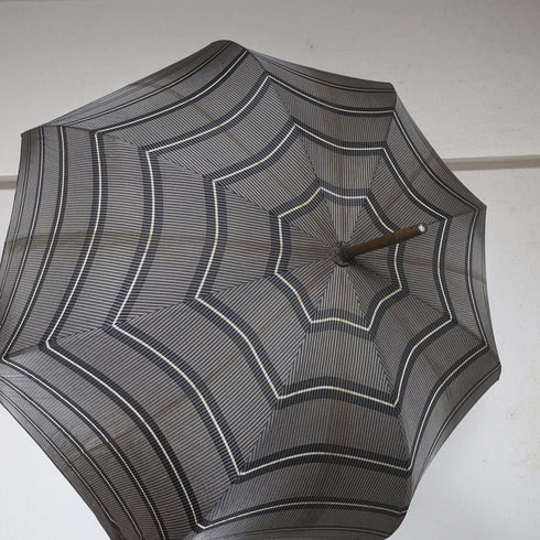 1932 British Vintage Men's Umbrella, Woven Pattern, Sterling Silver, Round Handle, 87cm