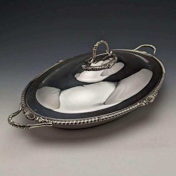 Around 1900 English antique silver plate breakfast dish William Hutton