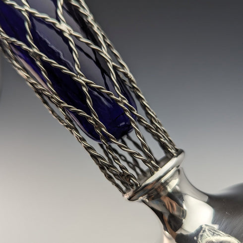 1906年 英国アンティーク 純銀製 花瓶 コバルトガラスインナー 一輪挿し Thomas Bradbury