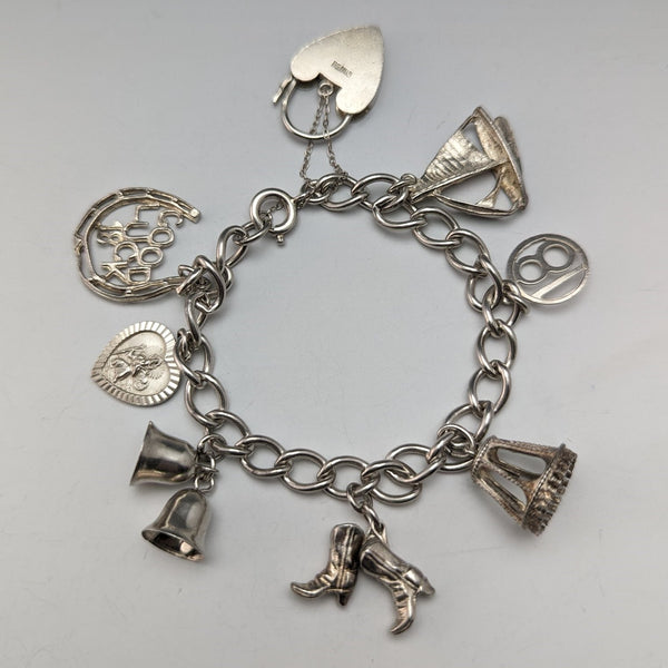 British vintage sterling silver charm bracelet 31g