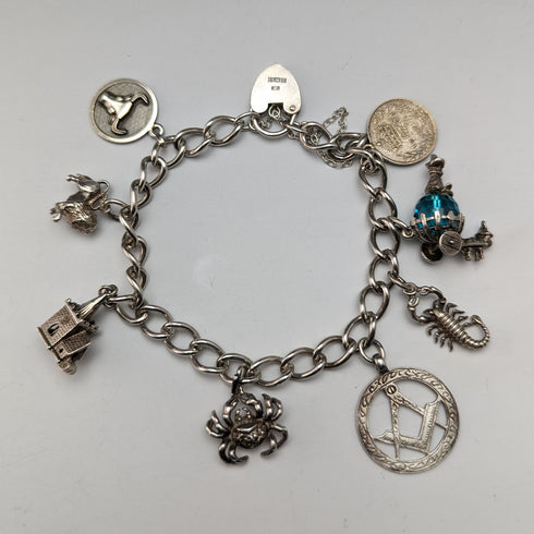 1970 British vintage sterling silver charm bracelet 32g