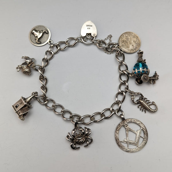 1970 British vintage sterling silver charm bracelet 32g