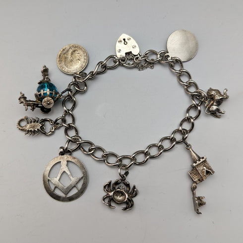 1970 British vintage sterling silver charm bracelet 32g