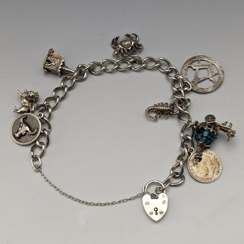 1970 British vintage sterling silver charm bracelet 32g