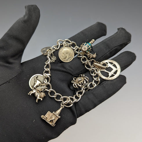 1970 British vintage sterling silver charm bracelet 32g