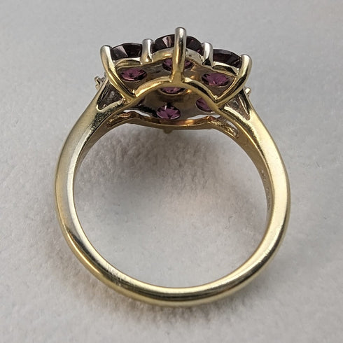 British Vintage Jewelry Garnet Flower Sterling Silver Gilt Ring Ring