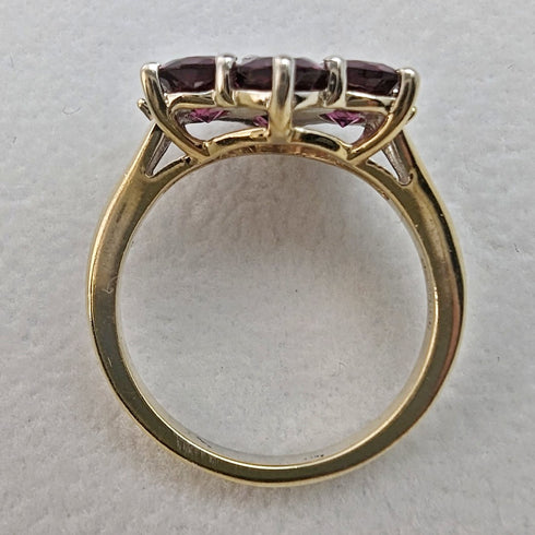 British Vintage Jewelry Garnet Flower Sterling Silver Gilt Ring Ring