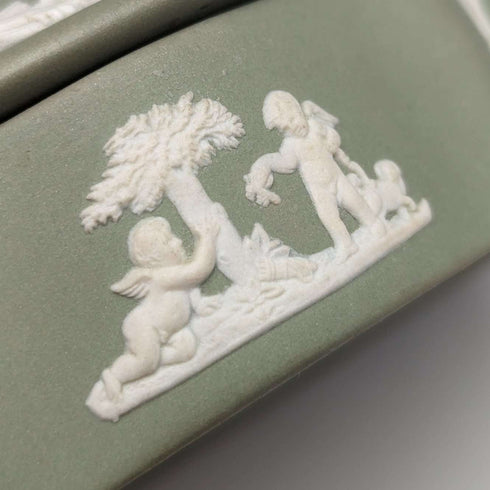 British Vintage Wedgwood Jasperware Oval Box Accessory Case Green
