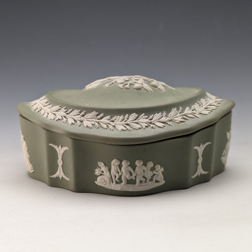 英國復古 Wedgwood Jasperware 橢圓形盒子配件箱綠色