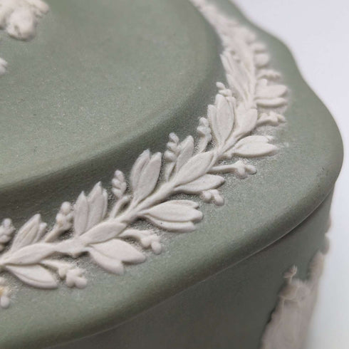 British Vintage Wedgwood Jasperware Oval Box Accessory Case Green