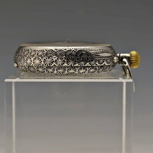 Early 20th century antique Swiss finely engraved pure silver case ladies' pocket watch works well