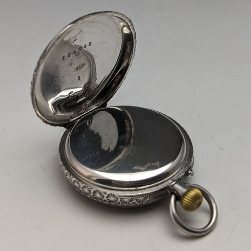 Early 20th century antique Swiss finely engraved pure silver case ladies' pocket watch works well