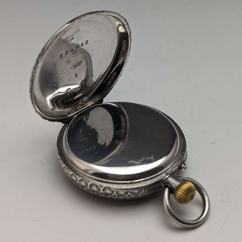 20世紀初頭 アンティーク スイス製 純銀細密彫刻ケース レディース懐中時計 動作良好