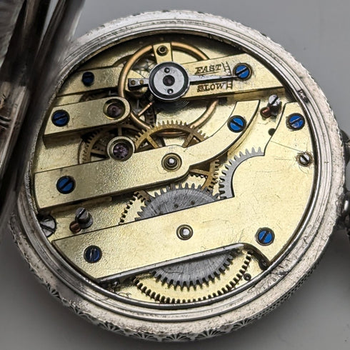 Early 20th century antique Swiss finely engraved pure silver case ladies' pocket watch works well