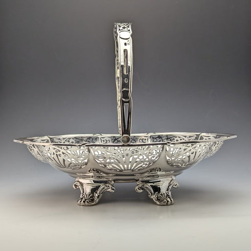 1907 年英國古董純銀籃式耳環可活動手柄 347 克 Walker&Hall