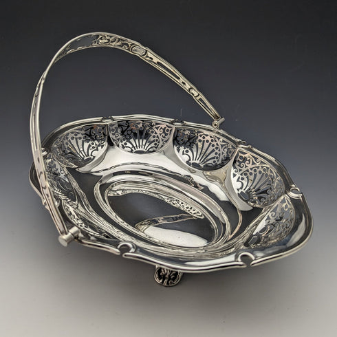 1907 年英國古董純銀籃式耳環可活動手柄 347 克 Walker&Hall