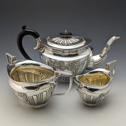 Around 1902 British Antique Sterling Silver Bachelor Teapot 3 Piece Set Total 540g Walker&Hall