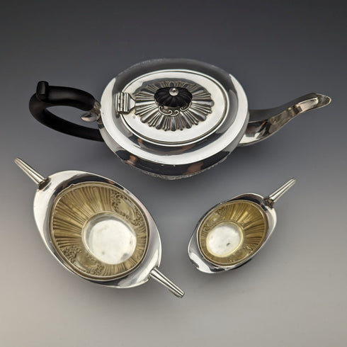 Around 1902 British Antique Sterling Silver Bachelor Teapot 3 Piece Set Total 540g Walker&Hall