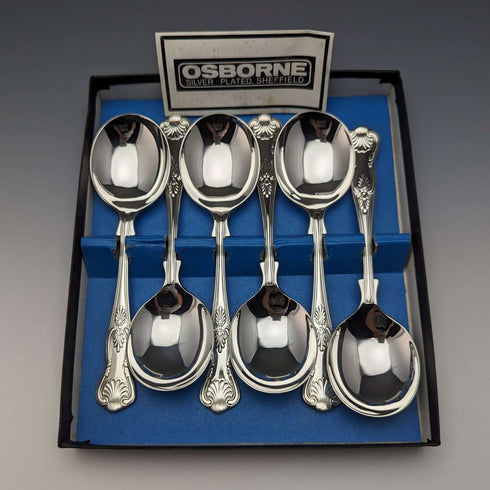 英国ヴィンテージ シルバープレート製 スープスプーン 6本セット Osborne 紙箱入