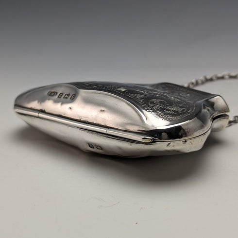 1917年 英国アンティーク 純銀 チェーン付き コインケース FD Long