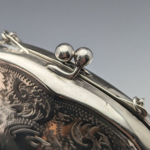 1917年 英国アンティーク 純銀 チェーン付き コインケース FD Long