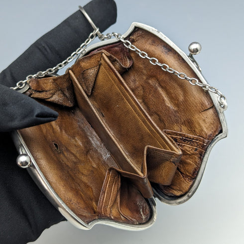 1917年 英国アンティーク 純銀 チェーン付き コインケース FD Long