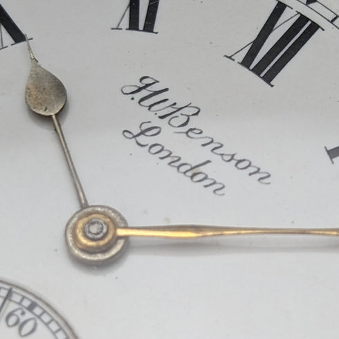 1901 British antique Benson BANK pocket watch silver side open face works well