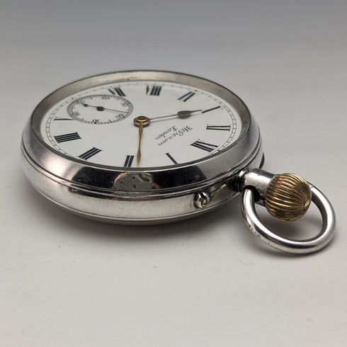 1901 British antique Benson BANK pocket watch silver side open face works well