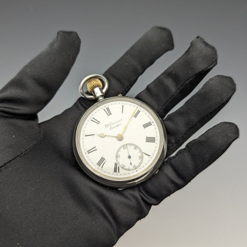 1901 British antique Benson BANK pocket watch silver side open face works well