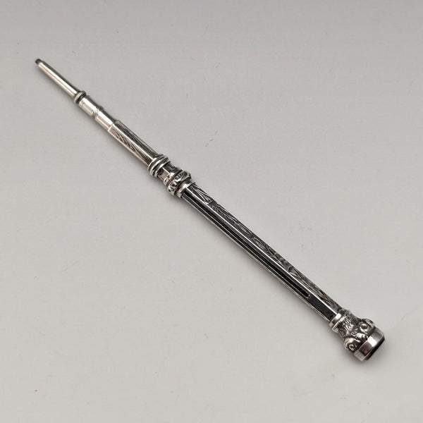 アンティーク シャープペンシル 伸縮式60-93mm マジックペンシル シルバープレート ガラス装飾
