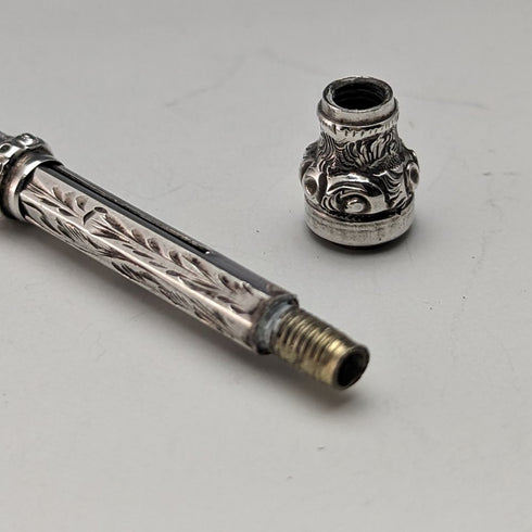 アンティーク シャープペンシル 伸縮式60-93mm マジックペンシル シルバープレート ガラス装飾