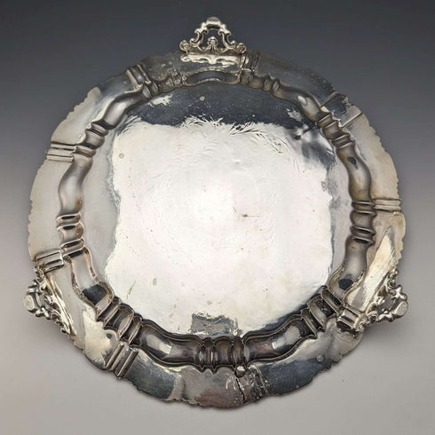 1820s British antique silver plate salva diameter 30cm