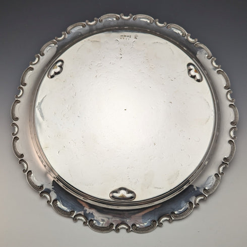 1907 年左右英國古董鍍銀薩爾瓦直徑 32 厘米亨利·阿特金斯