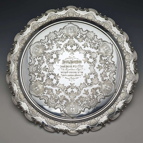Around 1907 British Antique Silver Plated Salva Diameter 32cm Henry Atkins