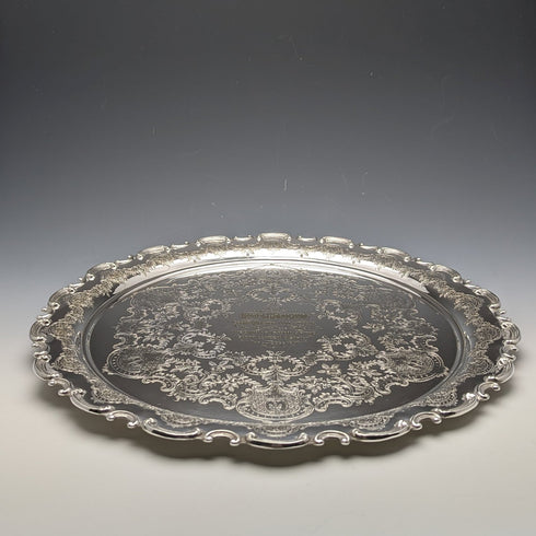 1907 年左右英國古董鍍銀薩爾瓦直徑 32 厘米亨利·阿特金斯