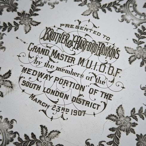 1907 年左右英國古董鍍銀薩爾瓦直徑 32 厘米亨利·阿特金斯